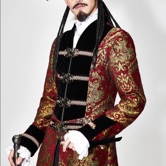 Men’s Victorian Coat Long Red Jacket Pirate - Picture 3 of 5